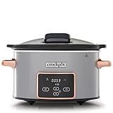 Olla de cocción lenta digital Crock-Pot con tapa con bisagras | tiempo de cocción ajustable | 3,5 litros (3-4 personas) | Plata y oro rosa [CSC059X]